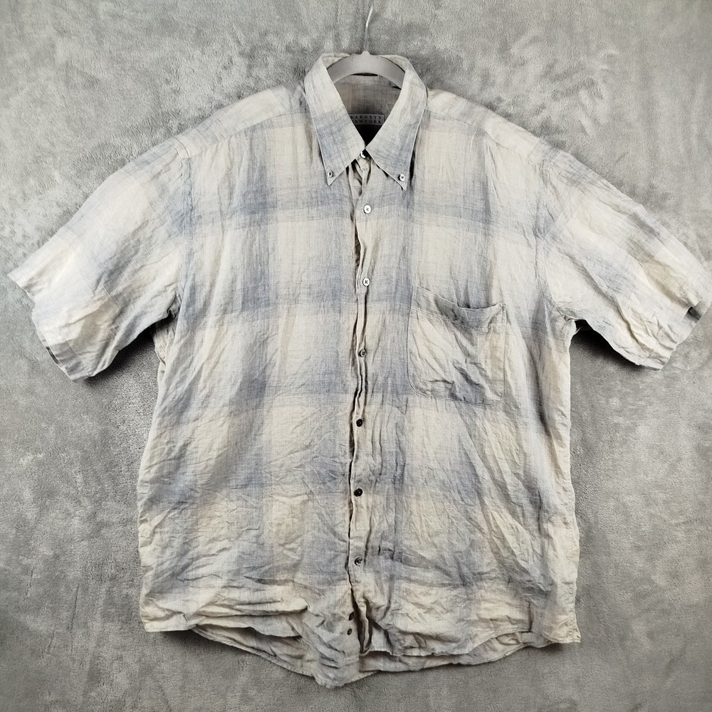 Barney's‎ New York 100% Delave Linen Multicolor Shirt Mens XL Made in Italy